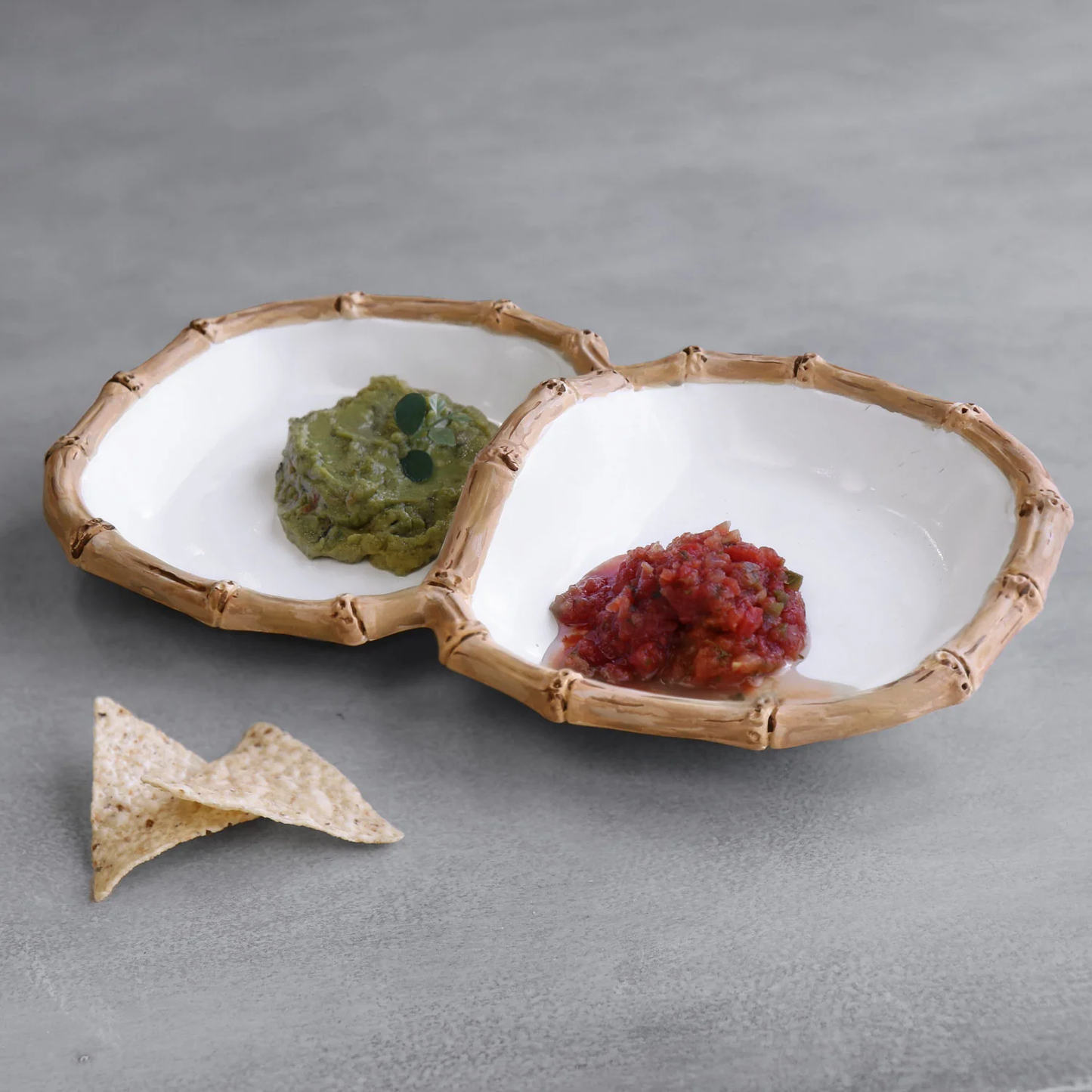 Melamine Bamboo Double Dip, White and Natural