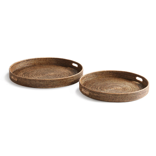 Burma Rattan Round Ottoman Tray 17.75"