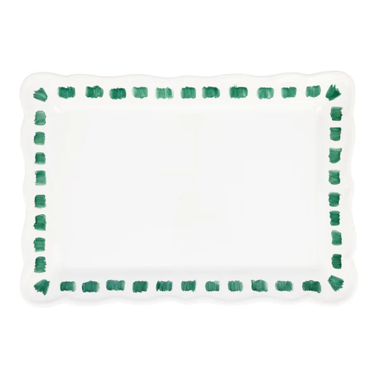 Lisbon Green Stitch Rectangular Platter (15.5 x 11)