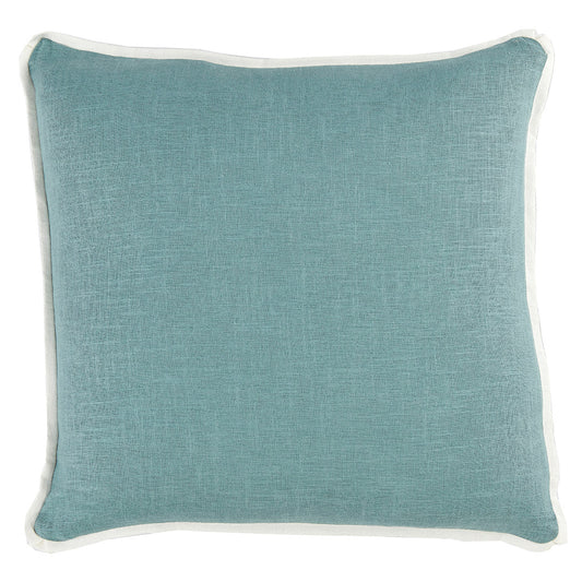 Linen in Pool Blue with Oyster Butterfly Flange Pillow