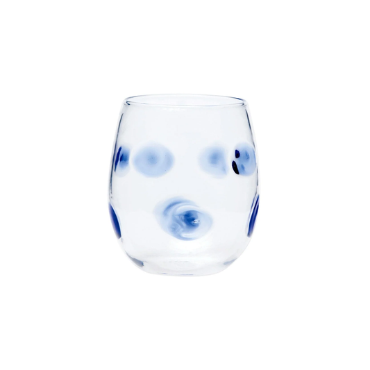 Vietri Drop Stemless Wine Glass Blue Dot