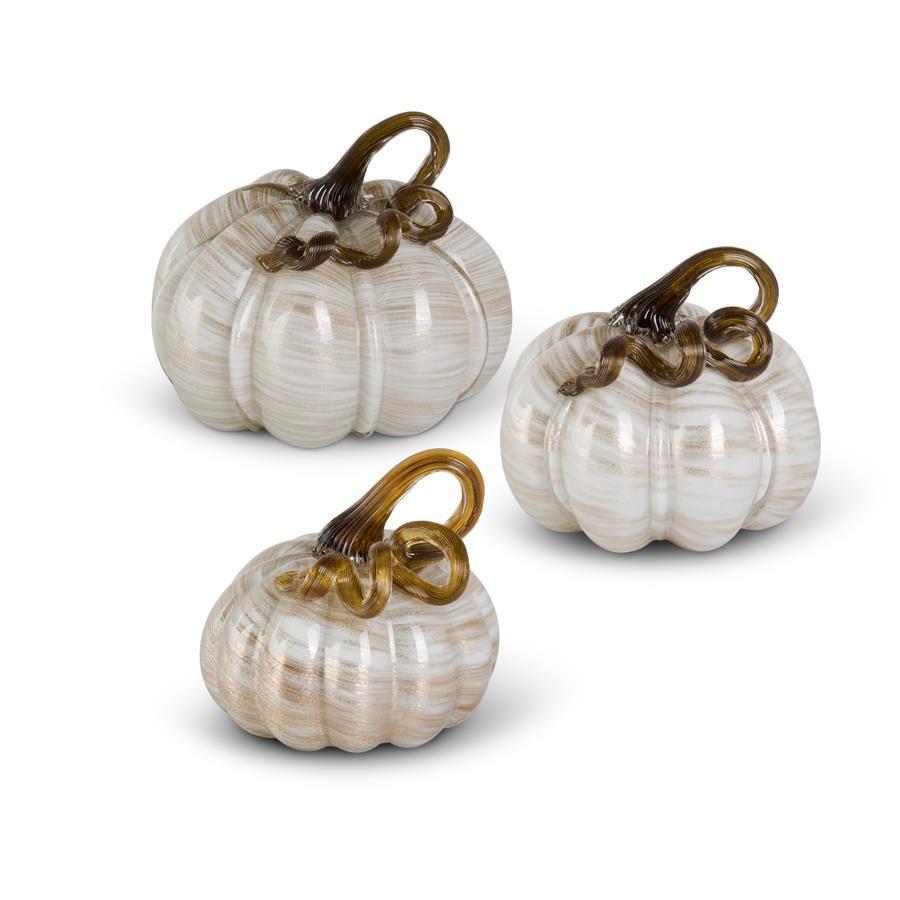 Cream and Gold Swirl Glass Pumpkin, 9"