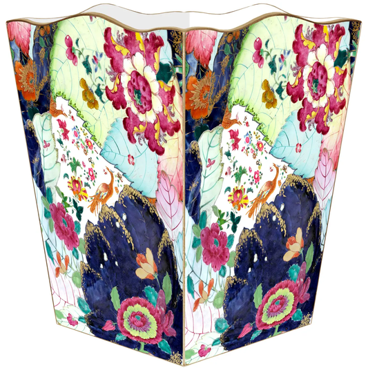Tobacco Leaf Wastepaper Basket - Scalloped Top
Wood/Decoupage