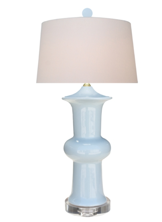 Lotus Porcelain Blue Vase with Crystal Base 26.5 In.