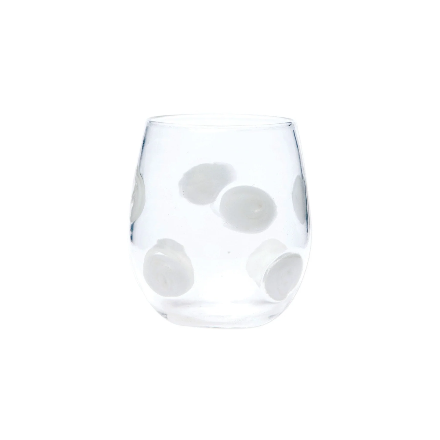 Vietri Drop Stemless Wine Glass - White Dot