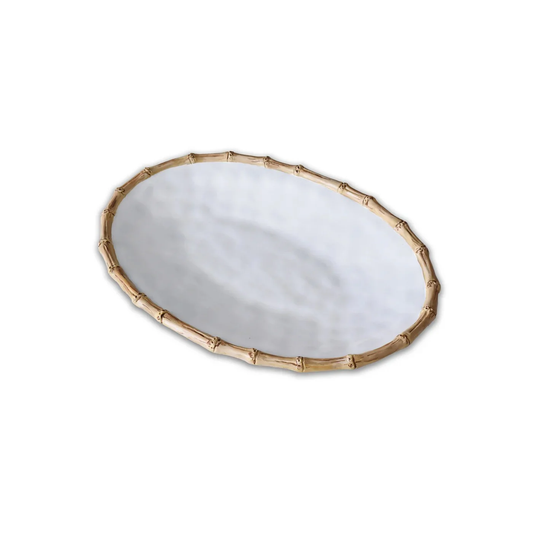 Melamine Bamboo Large Oval Platter, White and Natural