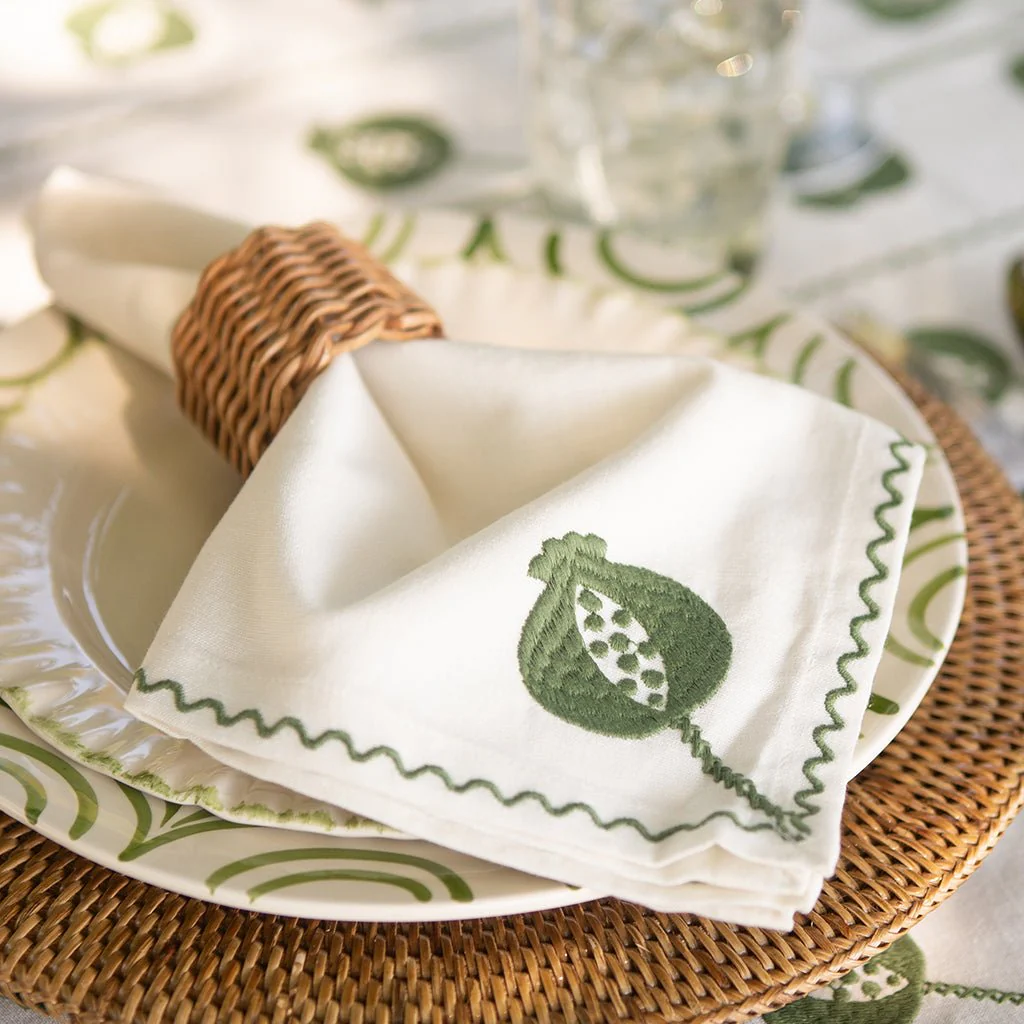 Set of 4 Crewel Green Napkins