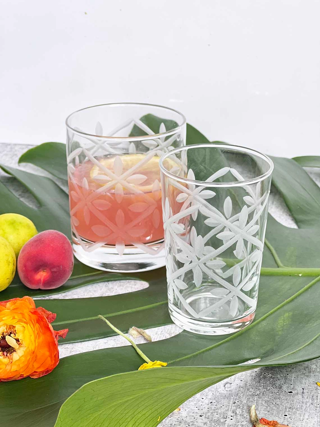 Set of 6 Moroccan Tea Glasses Clear Frosted Petals