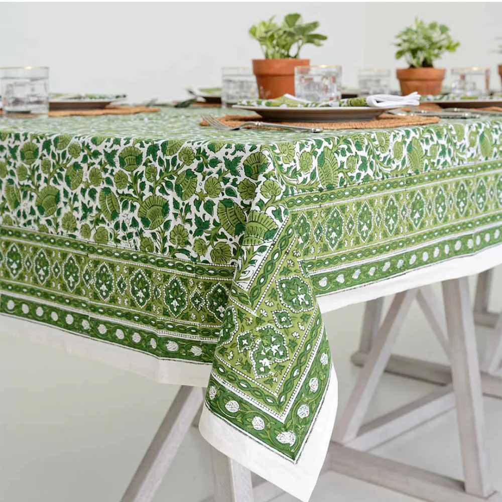 Jade Blossom Green White Tablecloth 60x90