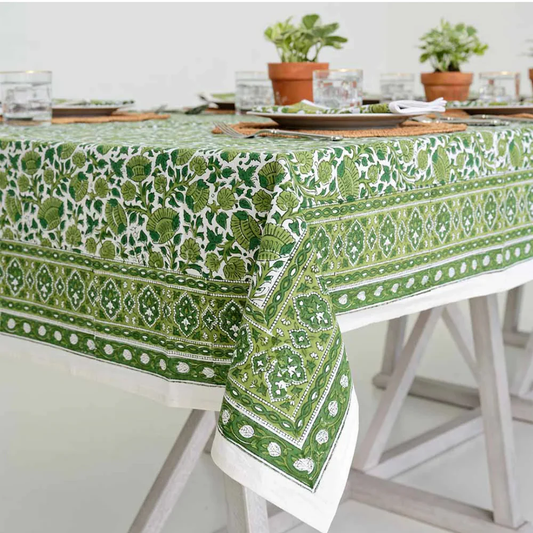 Jade Blossom Green White Tablecloth 60x90