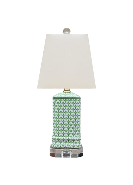 Green and White Fish Scales Pencil Jar Lamp, Crystal Base