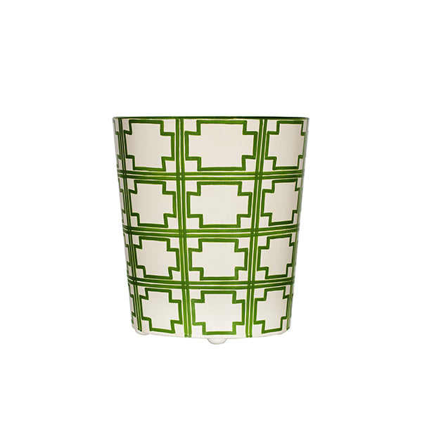 Green Cream Trellis Oval Waste Basket