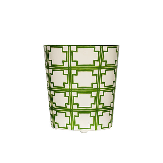 Green Cream Trellis Oval Waste Basket