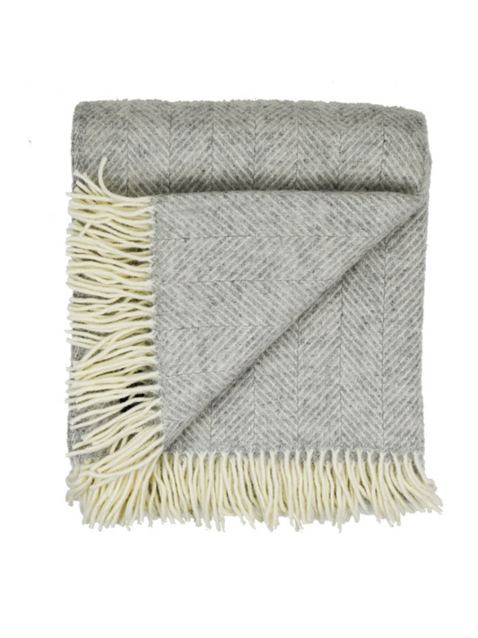 Southampton Herringbone Merino Wool Block Throw - Silver 55x72