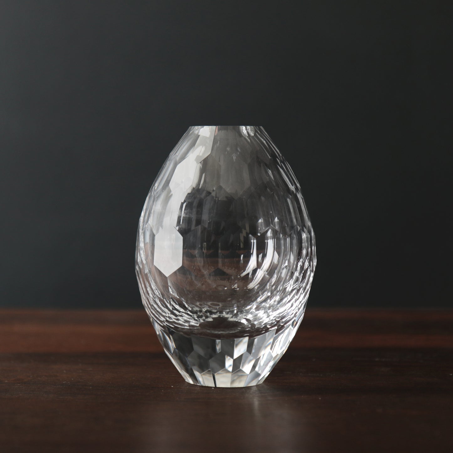 Faceted Clear Glass Teardrop Bud Vase 3.5 x 4.75