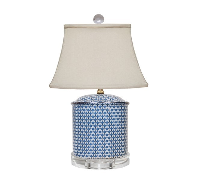 Blue and White Fish Scale Pattern Lamp 19.5" H